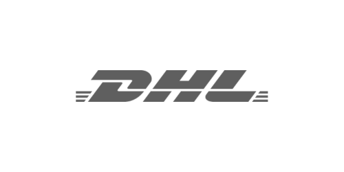 The logo of DHL with a gray overlay.